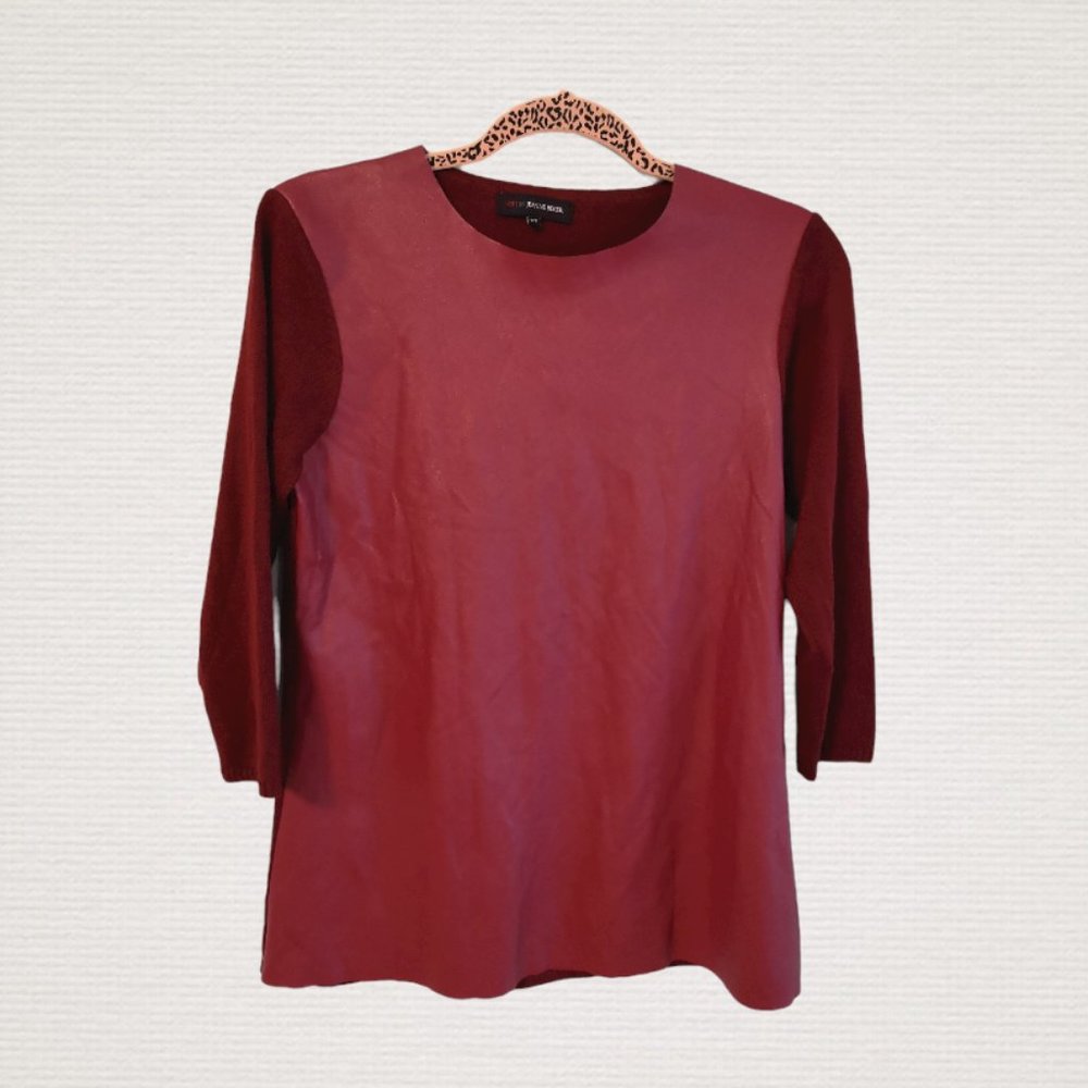 EDIT by JEANNE BEKER Faux Leather Sweater Top with 3/4 Sleeves